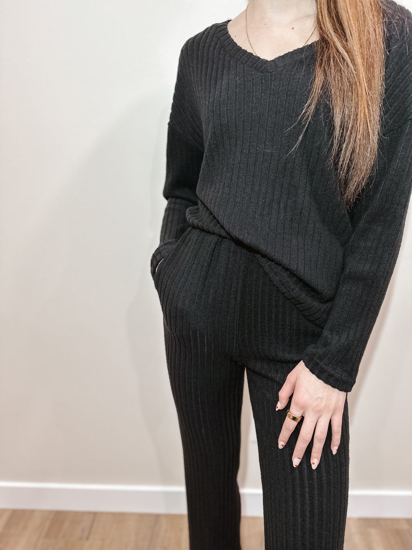 The Black Ribbed Lounge Top